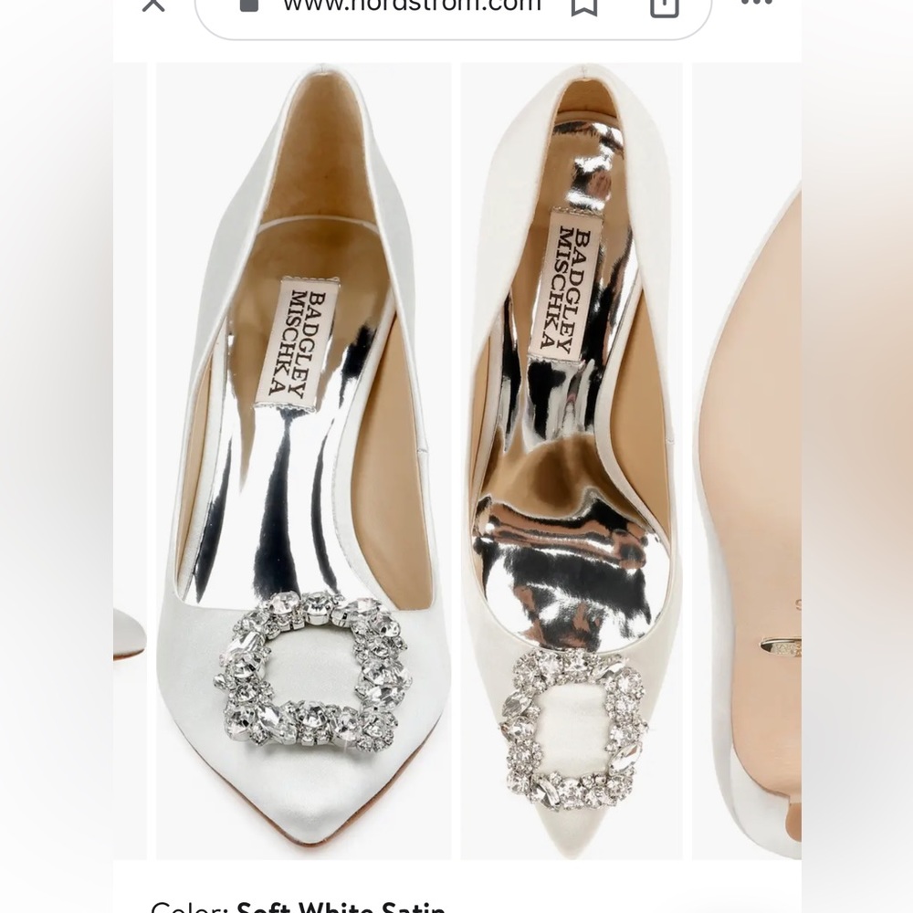 Badgley Mischka Cher Chrystal Embellished Pump- color soft white satin - Picture 3 of 12